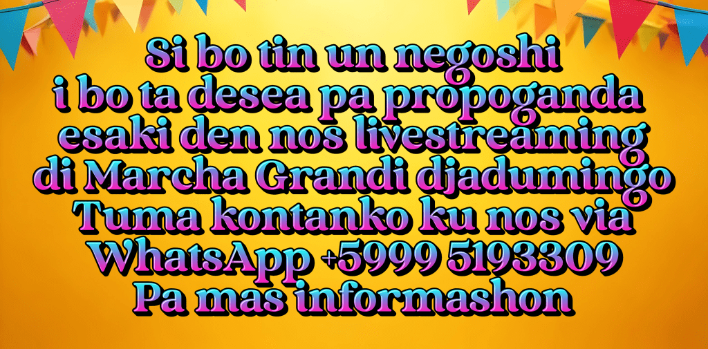 Promotional message inviting businesses to participate in a livestream event for Marcha Grandi, with contact details provided.